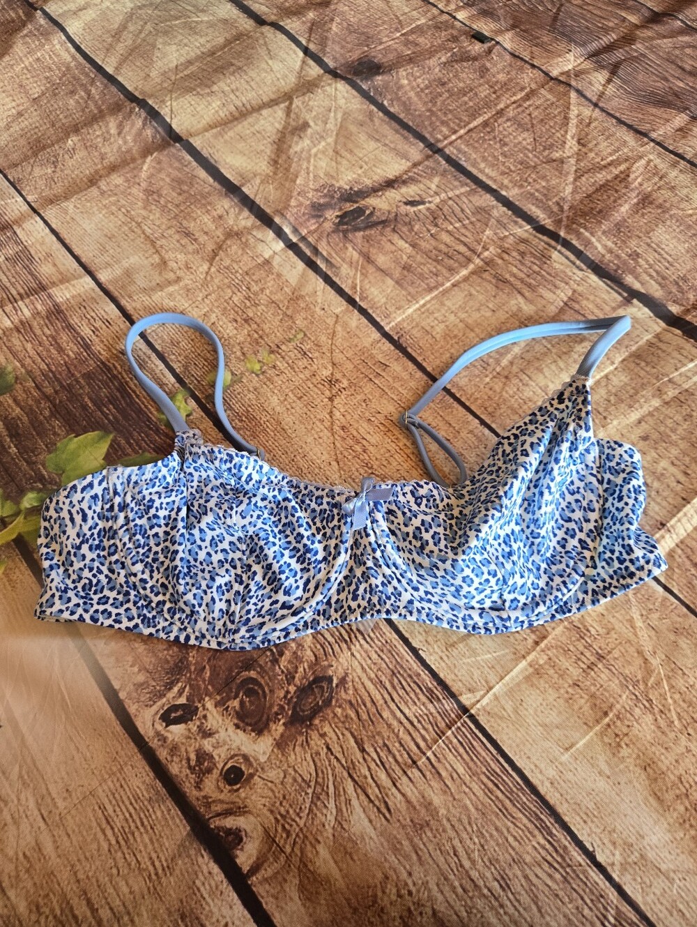 Blue Leopard Print Underwire Swim Top